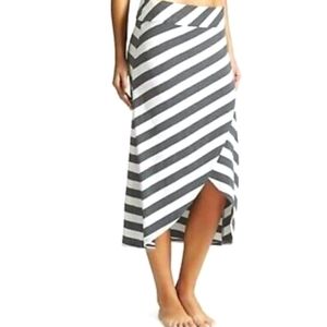 Athleta Ribbon Gray/White Stripe Midi Skirt Wrap Front Large